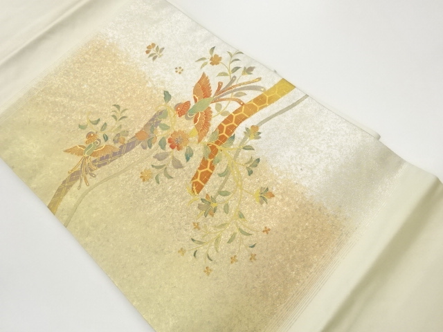 JAPANESE NAGOYA OBI / KINSAI / FLOWER & BIRD